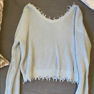Light blue off the shoulder knit sweater